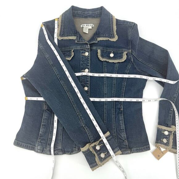 A.M.I. Country Western Lace Trimmed Indigo Jean Jacket Womens Size XL Feminine - Picture 8 of 8